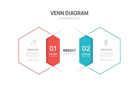 Venn diagram business infographic Hexagon chart template 2 options, presentation with venn diagram elements illustration. vector
