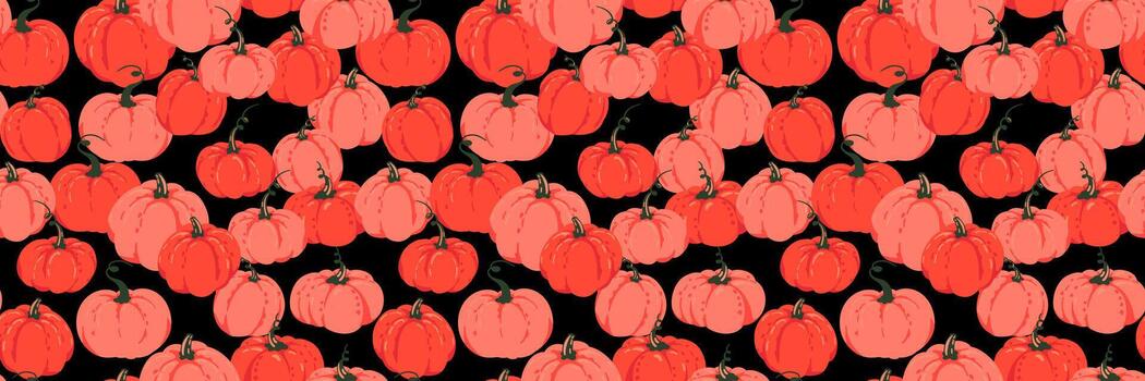 Seamless pattern with layered pink and red pumpkins on a black background. Bold and playful fall design for textiles, wrapping, digital prints, and seasonal decor vector