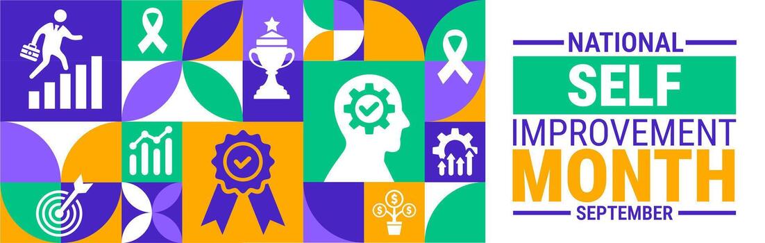 National Self Improvement Month Geometric shape pattern background, banner, card or poster design template is observed every year vector