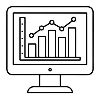 Computer monitor bar and line graph silhouette isolated on white background vector