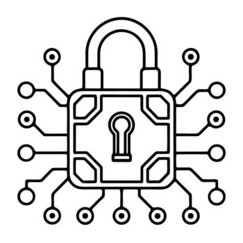 Cybersecurity lock circuit board design silhouette isolated on white background vector