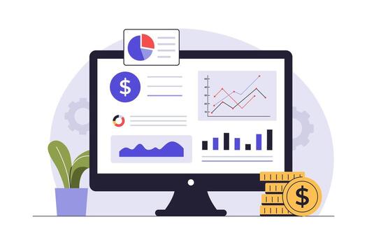 Financial dashboard with graphs and charts vector