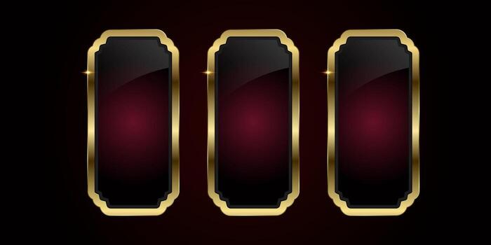 conjunto de Tres dorado insignias y etiquetas prima botón, bandera, web bar, diseño. 3 lujo oro botones para elemento ilustración diseño para web ui-ux vector