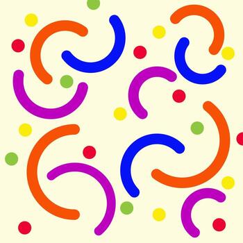 Abstract light yellow background with pattern of colorful dots and curved lines vector