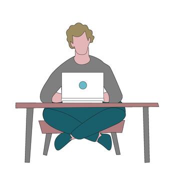 hombre trabajando en ordenador portátil a piso escritorio vector