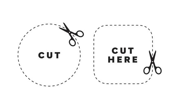 Cut here sign with scissors icon and a dashed line vector