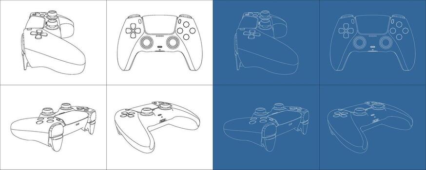 game controller multiple angles outline vector