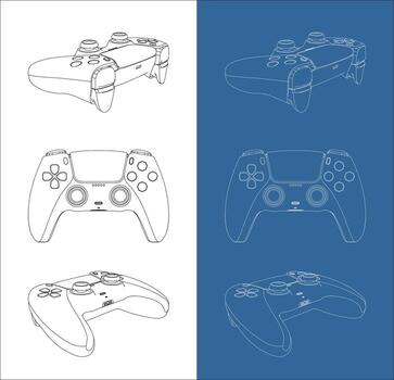 game controller front and angled views outline vector