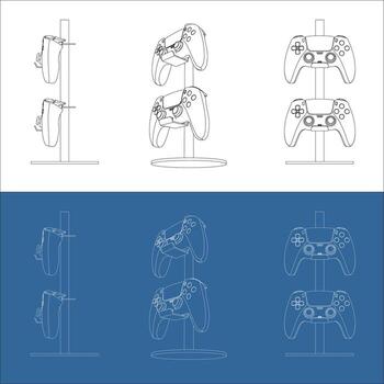 Set game controller stand multiple views outline vector