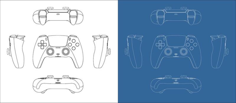 game controller multi-view outline vector