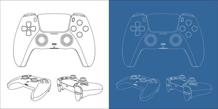 Set game controller front and angled views outline vector