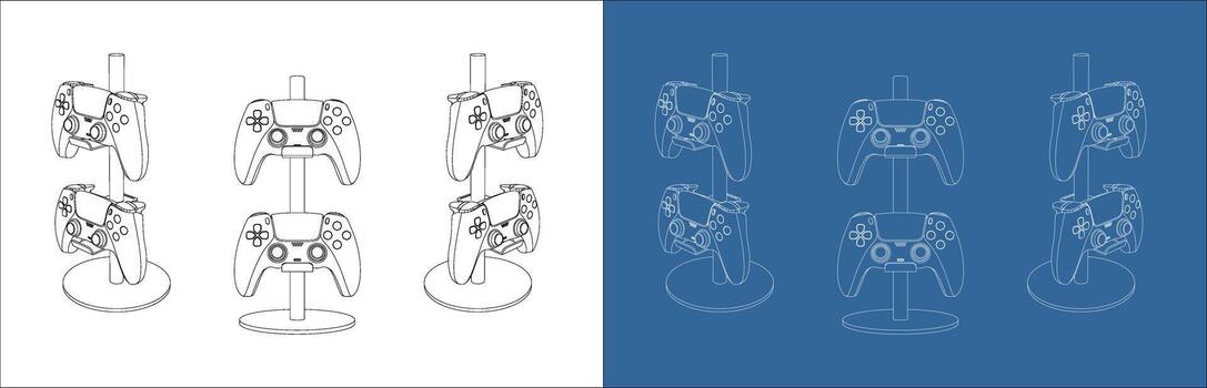 game controller stand multiple views outline vector