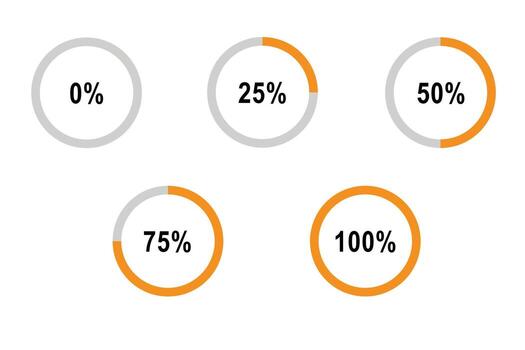Loading circle set. Progress bar indicator from 0 percent to 100 percent. Charger process. vector