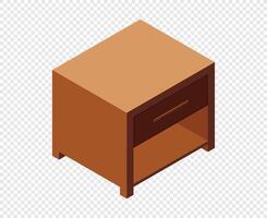 Isometric bedside table. Isometric nightstand. Wooden bedside table. Isometric bedroom furniture. Isometric home furniture vector