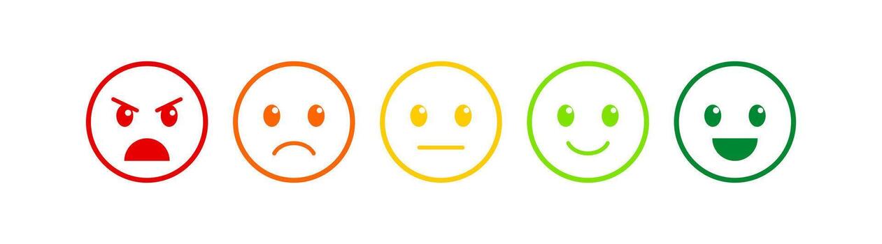 Rating of customer service satisfaction. Feedback concept. Quality control. Colored emoji from good to bad. illustration isolated on white background vector