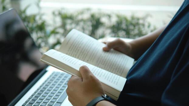 Reading and relaxing in free time, enhancing knowledge and increasing knowledge. photo