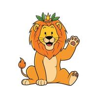 Cute Cartoon Lion with Crown Sitting And Say Hello vector