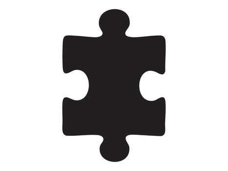 Black silhouette of single puzzle piece, isolated on white background. concept of puzzle, connection, problem-solving, game, education, jigsaw, icon, logo, design element vector