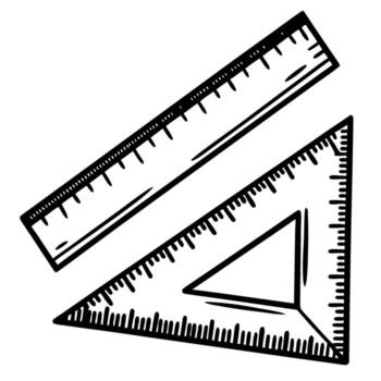 Drawing tools ruler and triangle set for geometry, drafting or education measurement, school learning, black and white sketch vector