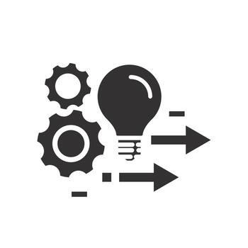 solution execute develop icon, implement idea, configuration cogwheel with light bulb, flat illustration vector