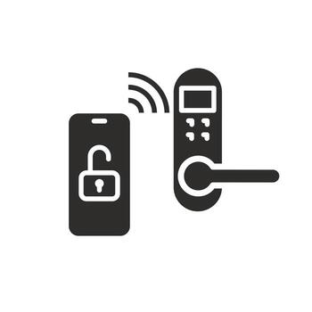 phone key for unlock door and open icon, smart lock, display device with digital access, automatic electronic opening, flat illustration vector