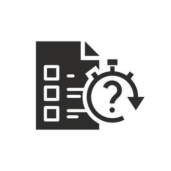 test with a answer time icon, quiz, question and report quick, flat illustration vector