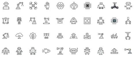 robótica línea Arte icono conjunto ai, automatización, y futurista tecnología contorno símbolos vector