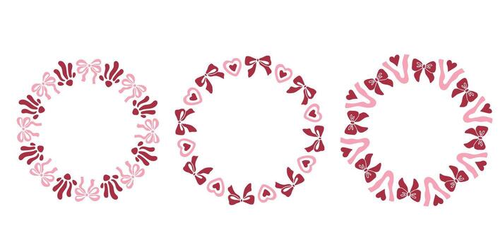 Romantic Circle Frame Set with Bows vector