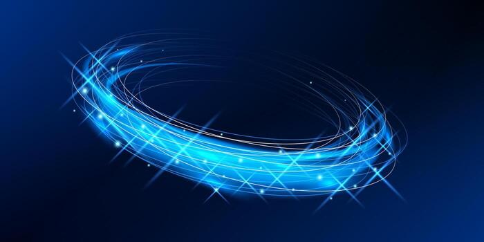 neón azul portal anillo con brillante ola y espiral movimiento. dinámica energía remolino para digital ciencia fi diseños o brillante tecnología interfaz antecedentes. vector