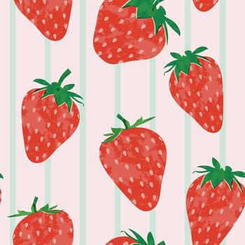 Strawberry colorful seamless pattern background. Fruit illustration isolated on striped background. Seamless background with strawberries for wrapping paper, wallpaper vector
