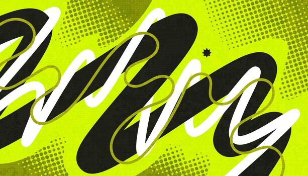 Abstract Background with Black and White Wavy Lines, Halftone Effect and Texture on Yellow Background. Suitable for Banner or Poster Design vector