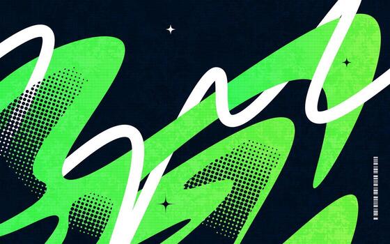 Abstract Creative Background with Wavy Lines, Halftones and Texture Effects in Black, Green and White Color Combination vector