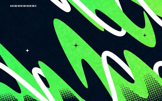 Abstract Creative Background with Green and White Wavy Lines, Halftones and Texture Effects vector