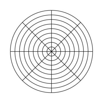 Polar grid of 8 segments and 8 concentric circles. Blank polar graph paper. Circle black diagram of life style balance. Wheel of life template. Coaching tool for visualizing all areas of life. vector