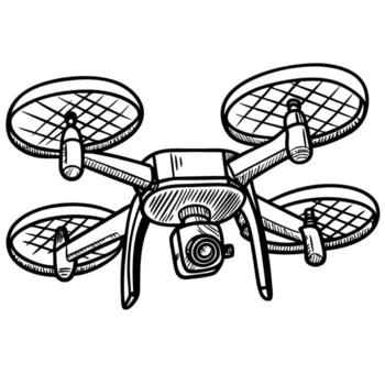 Quadcopter drone illustration modern remote controlled flying technology with four propellers and camera for aerial observation vector