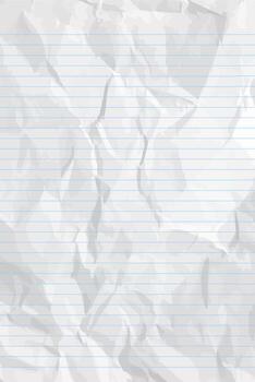 Modern white clean crumpled notebook paper with lines. Vertical crumpled checkered empty paper template for posters and banners. illustration vector