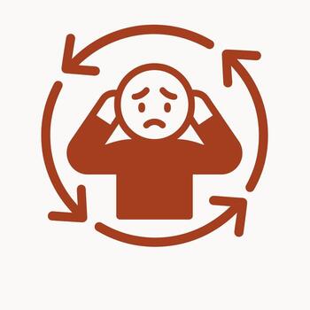 man trapped in negative thoughts, circular cycle of anxiety, overwhelmed by stress and worry, mental health problem illustration vector