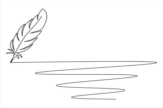 Feather continuous one line minimalist drawing isolated on white vector