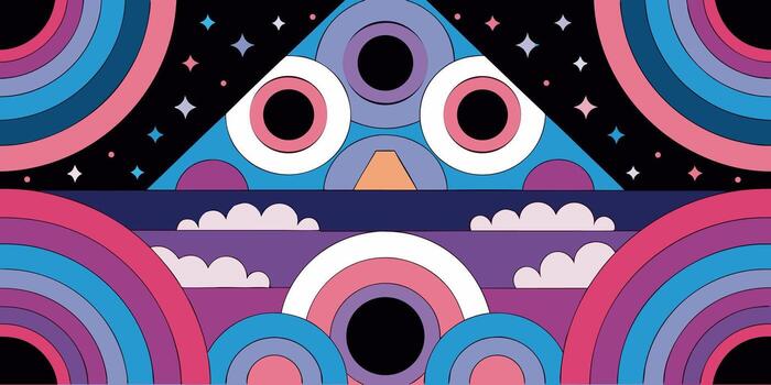 un vistoso psicodélico modelo con un cara y ojos vector