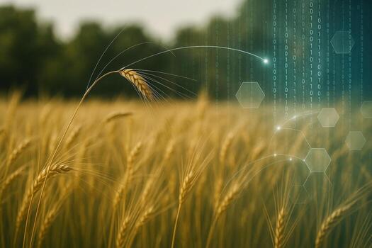 golden wheat field with digital elements symbolizing smart farming data connection and sustainable agriculture in a natural environment photo