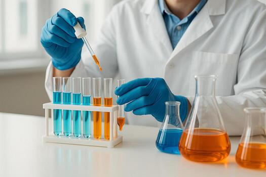 closeup of scientist hand using dropper with precision in a clean lab setting symbolizing research accuracy safety and modern science environment photo