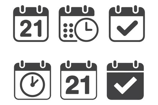 Minimal Black and White Calendar Icons Set with Date, Time, and Checklist Symbols vector