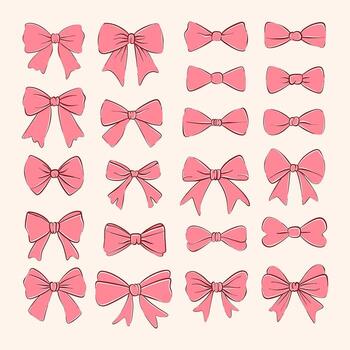 colección de varios rosado arcos en plano estilo en pastel fondo, decorativo conjunto para diseño y artesanía. vector