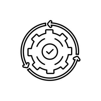 Gear with Check Mark and Arrows Process Automation Icon vector