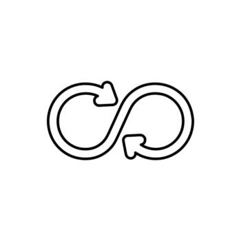 A circular circle icon with an infinity symbol line style made of arrows that circle back to create a modern symbol. vector