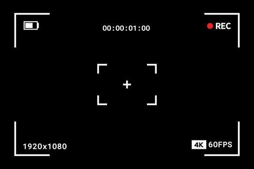 Camera viewfinder frame displayed on the digital screen of a recorder. vector