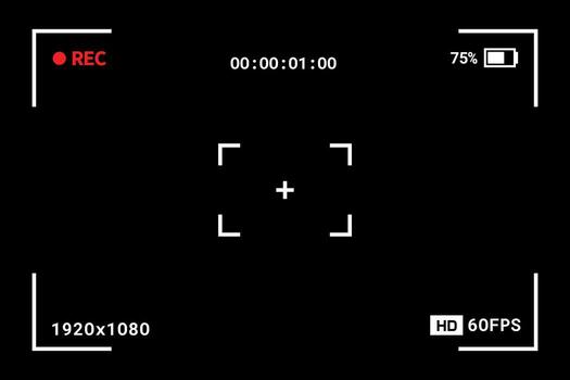 The recorder digital screen shows a camera viewfinder frame. vector