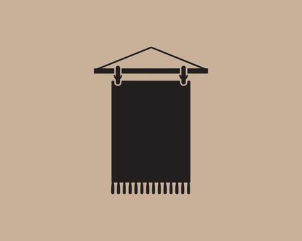 Simple black banner hanging from a triangular frame with tassels vector