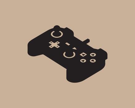 Minimalist black game controller icon on a muted beige background vector