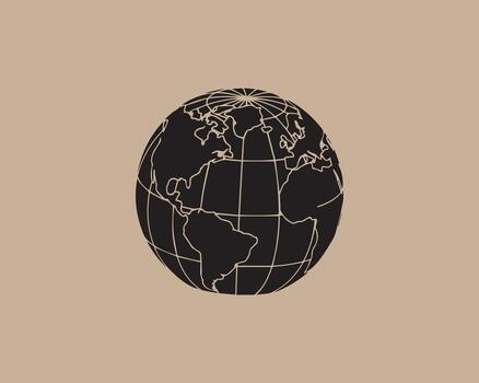 Stylized black globe with white grid lines on a neutral background vector